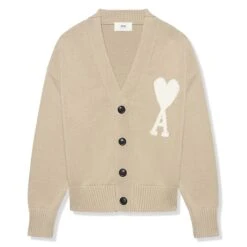 Ami Paris Ami De Coeur ADC Beige White Cardigan