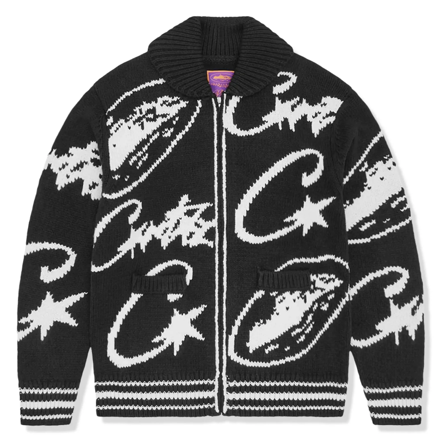 Corteiz VVS Jacquard Black Knit Zip Jacket 1 Corteiz VVS Jacquard Black Knit Zip Jacket