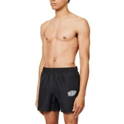 Off-White Carlos Arrows Logo Black Swim Shorts 8 Off-White Carlos Arrows Logo Black Swim Shorts -Creps Lockers Off White Carlos Arrows Logo Black Swim Shorts Crepslocker Model Front