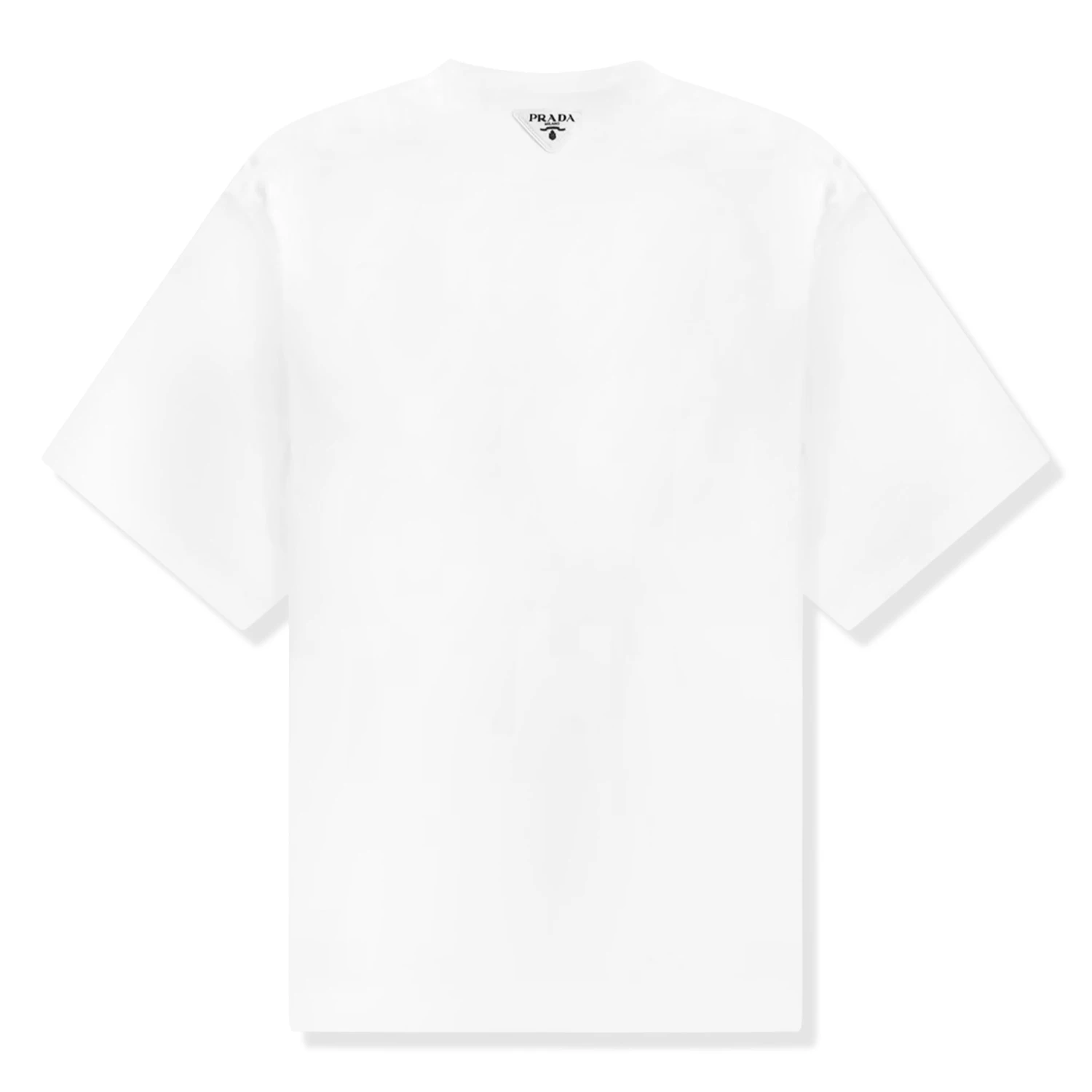 Prada Cotton Triangle Logo Print White T Shirt 2 Prada Cotton Triangle Logo Print White T Shirt - Image 2