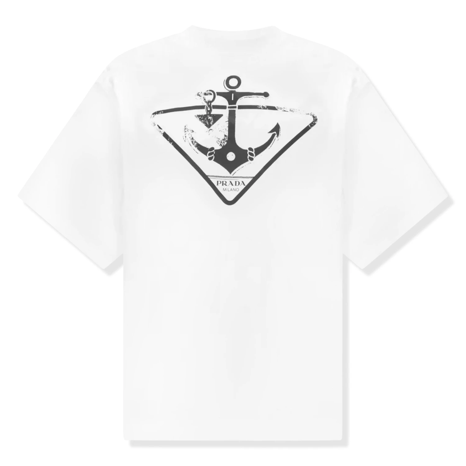 Prada Cotton Triangle Logo Print White T Shirt 1 Prada Cotton Triangle Logo Print White T Shirt