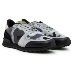 Valentino Rockrunner Camouflage Grey Black Pink Mesh Sneaker (W) -Creps Lockers Valentino Rockrunner Camouflage Grey Black Pink Mesh Sneaker Crepslocker Front 1