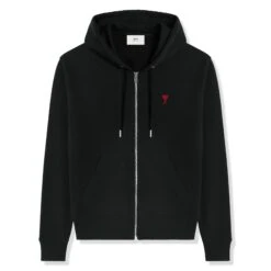 Ami Paris Ami De Coeur Cotton Black Zip-Up Hoodie