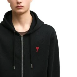 Ami Paris Ami De Coeur Cotton Black Zip-Up Hoodie 9 Ami Paris Ami De Coeur Cotton Black Zip-Up Hoodie -Creps Lockers ami paris ami de coeur cotton black zip up hoodie usw415747001 model detail