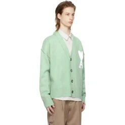 Ami Paris Ami De Coeur Green Cardigan -Creps Lockers ami paris ami de coeur green cardigan model side 0f4ebba5 6071 4dcd 9e34 010070ab128d