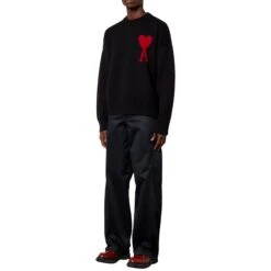 Ami Paris Red Ami De Coeur Logo Intarsia Off Black Sweatshirt -Creps Lockers ami paris red ami de coeur logo intarsia off black sweatshirt e22uks003016252 model
