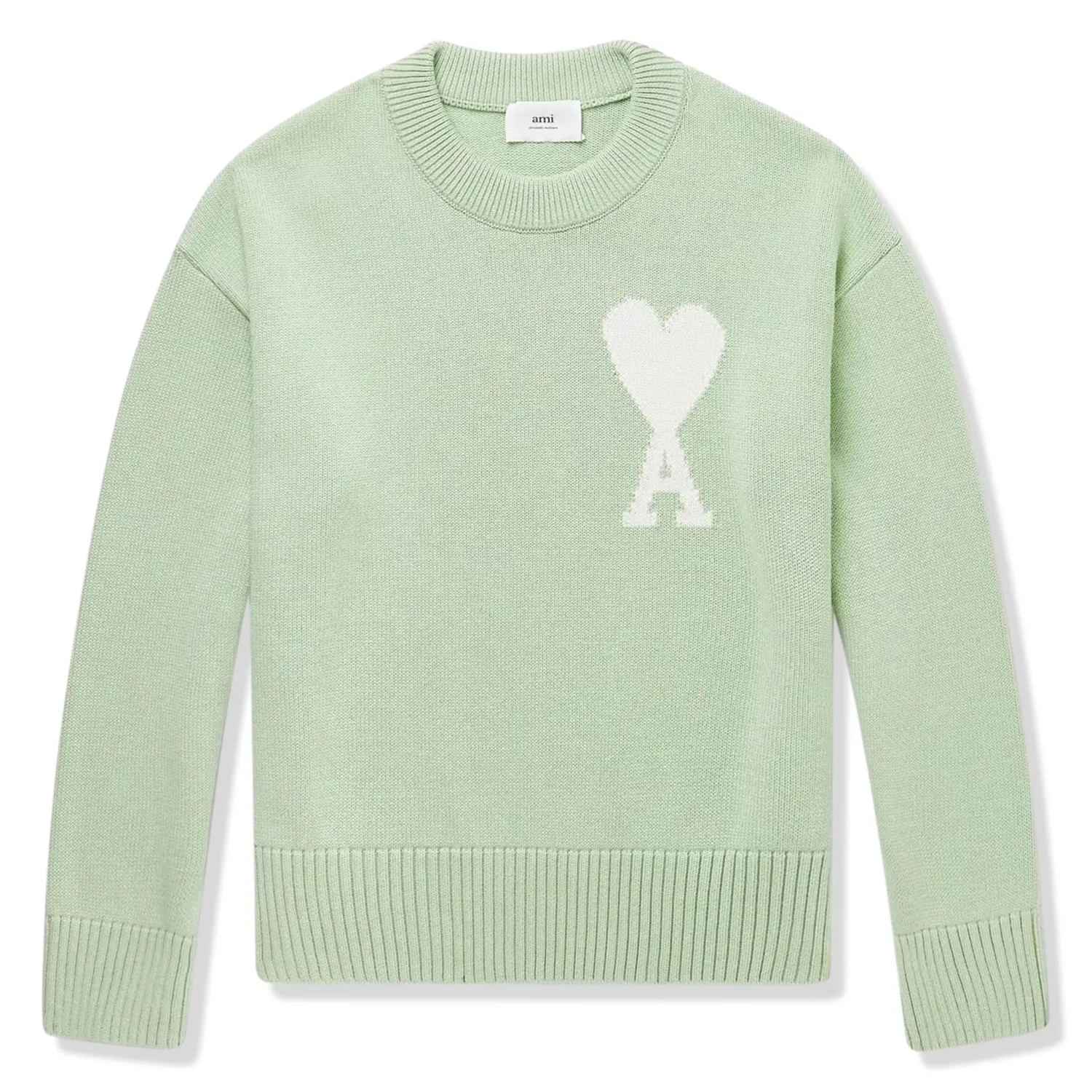 Ami Paris Red Ami De Coeur Logo Intarsia Off Green Sweatshirt 1 Ami Paris Red Ami De Coeur Logo Intarsia Off Green Sweatshirt