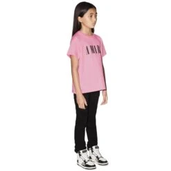 Amiri Kids 'Amiri' Baby Pink T Shirt -Creps Lockers amiri kids amiri baby pink t shirt pf22kjl013 888 model fromnt side