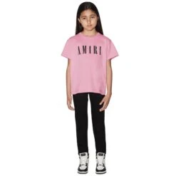 Amiri Kids 'Amiri' Baby Pink T Shirt -Creps Lockers amiri kids amiri baby pink t shirt pf22kjl013 888 model front