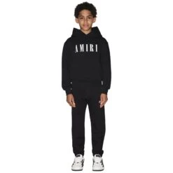 Amiri Kids 'Amiri' Black Hoodie 6 Amiri Kids 'Amiri' Black Hoodie -Creps Lockers amiri kids amiri black hoodie ps23kjl001 001 model front