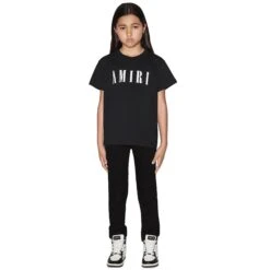 Amiri Kids 'Amiri' Black T Shirt -Creps Lockers amiri kids amiri black t shirt pf22kjl013 001 model front