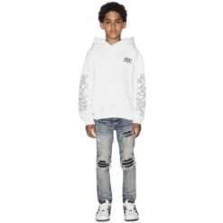 Amiri Kids Bones White Hoodie 6 Amiri Kids Bones White Hoodie -Creps Lockers amiri kids bones white hoodie pf22kjl008 100 model front