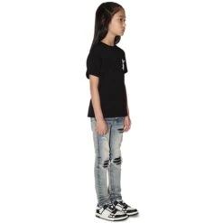 Amiri Kids MA Black T Shirt 7 Amiri Kids MA Black T Shirt -Creps Lockers amiri kids ma black t shirt ps22kjl021 001 model side
