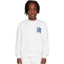 Amiri Kids MA Core Logo White Sweatshirt 8 Amiri Kids MA Core Logo White Sweatshirt -Creps Lockers amiri kids ma core logo white sweatshirt ps23kjc003 100 model front