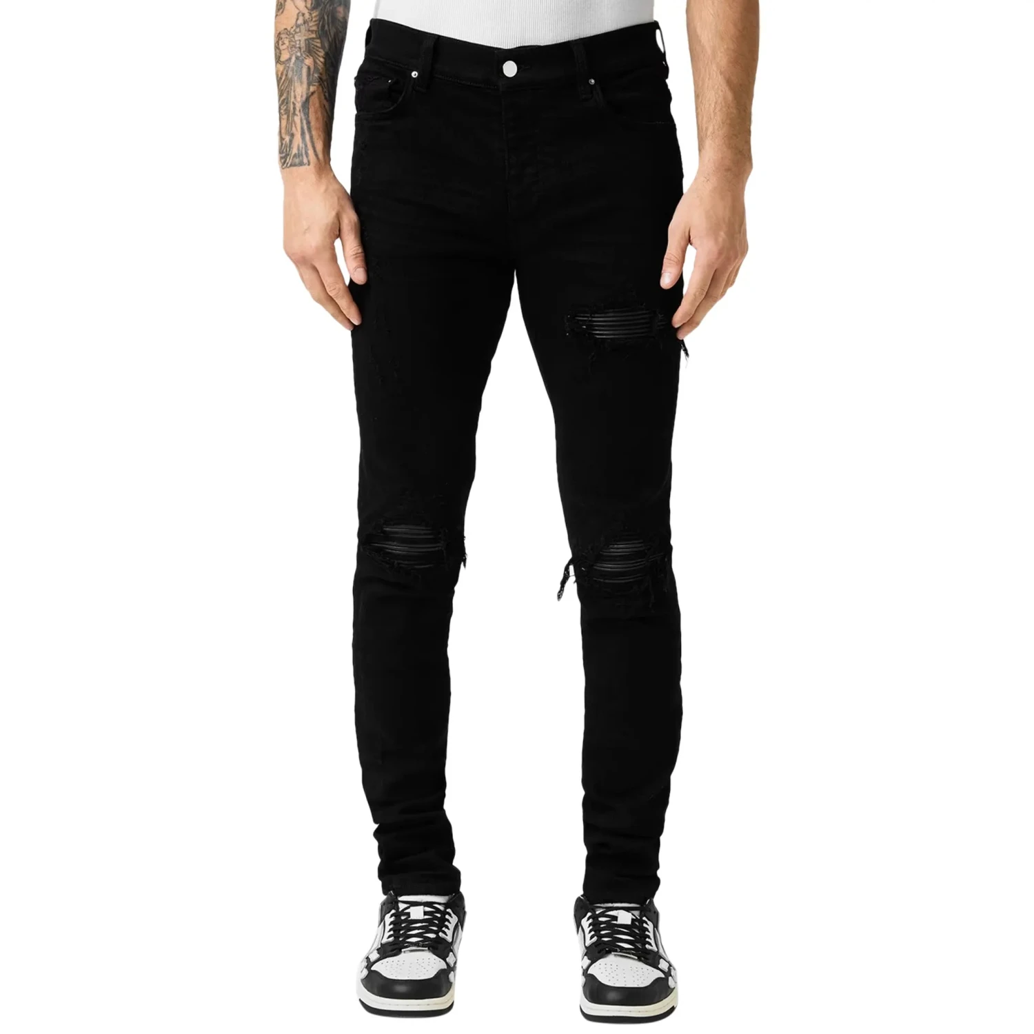 Amiri MX1 Black Leather Patch Jeans 3 Amiri MX1 Black Leather Patch Jeans - Image 3