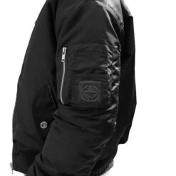 Belier Black Bomber Jacket 7 Belier Black Bomber Jacket -Creps Lockers belier black bomber jacket model side detail