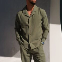 Belier Olive Linen L/S Shirt -Creps Lockers belier olive linen l s shirt front