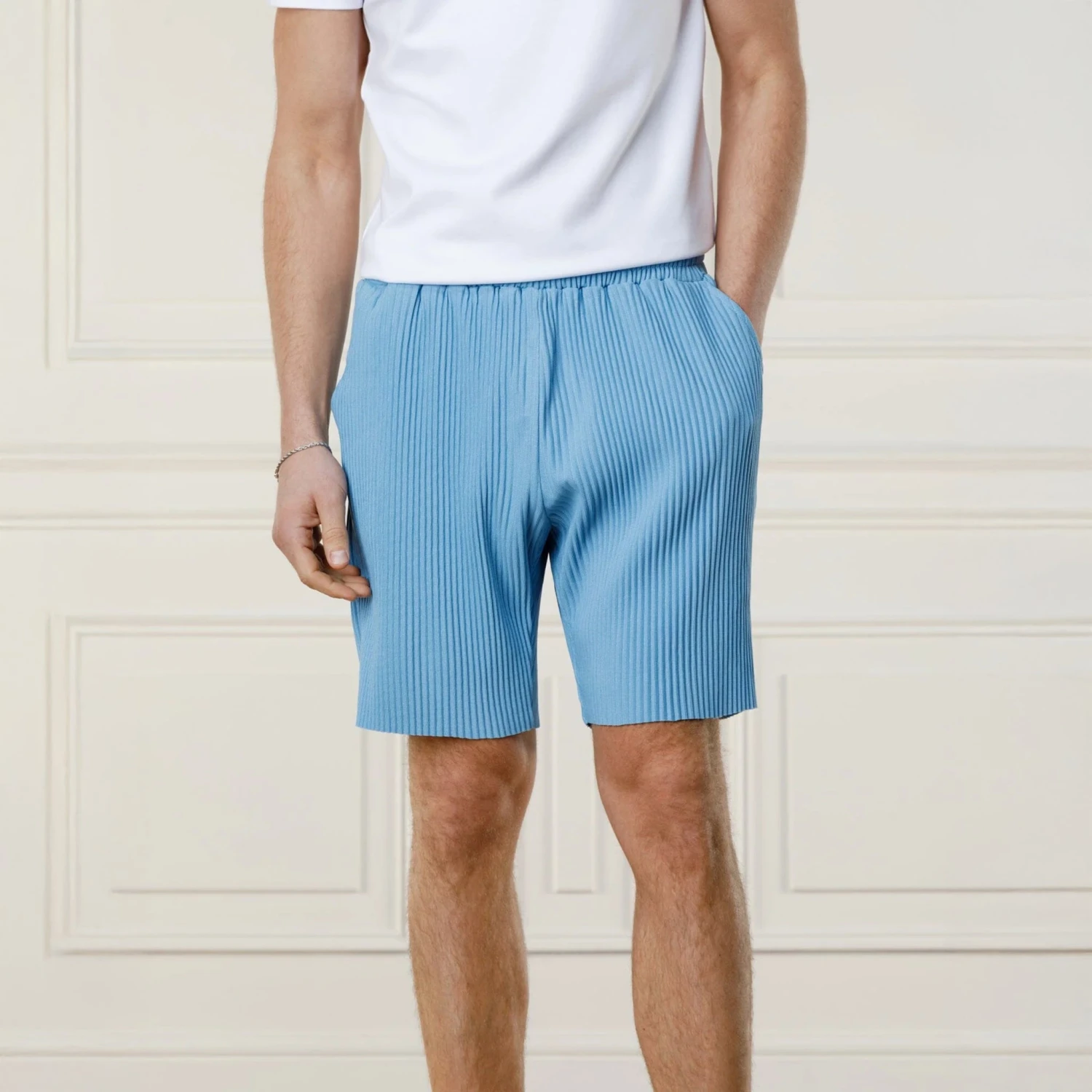 Belier Pleated Light Blue Shorts 1 Belier Pleated Light Blue Shorts