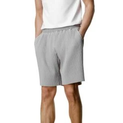 Belier Pleated Light Grey Resort Shirt & Shorts -Creps Lockers belier pleated light grey shorts bm 075 model front 9446b43a a702 42ef 9b5b bc0bcfbc86dd