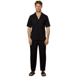 Belier Pleated Short Sleeve Black Resort Shirt 15 Belier Pleated Short Sleeve Black Resort Shirt -Creps Lockers belier pleated short sleeve black resort shirt bm 073 model front 1