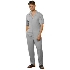 Belier Pleated Light Grey Resort Shirt & Shorts -Creps Lockers belier pleated short sleeve light grey resort shirt bm 073 model front b4bd1082 3632 4239 99ae a338ec8b2baa