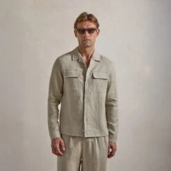 Belier Premium Oatmeal Linen Pocket Shirt