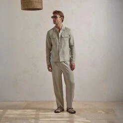 Belier Premium Oatmeal Linen Pocket Shirt -Creps Lockers belier premium oatmeal linen pocket shirt full front