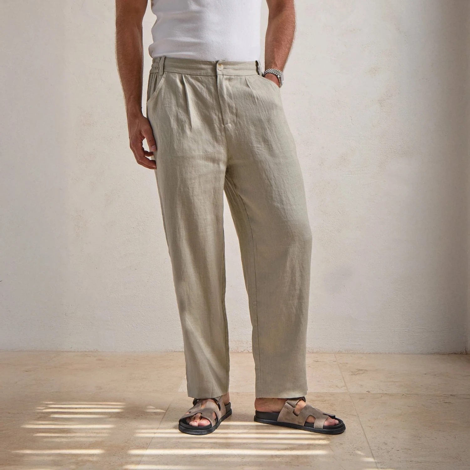 Belier Premium Oatmeal Linen Trousers 1 Belier Premium Oatmeal Linen Trousers