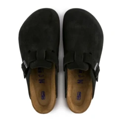 Birkenstock Boston Suede Flat Sandals Black (W) -Creps Lockers birkenstock boston suede flat sandals black w top