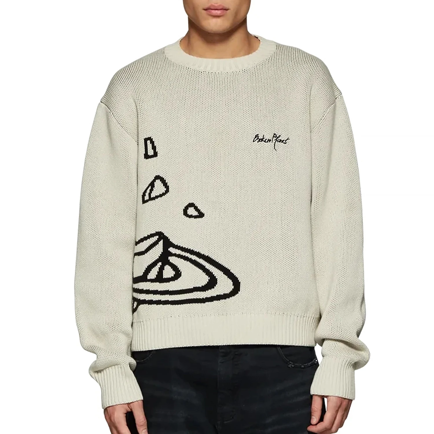 Broken Planet Bone White Planet Knit Sweatshirt 3 Broken Planet Bone White Planet Knit Sweatshirt - Image 3