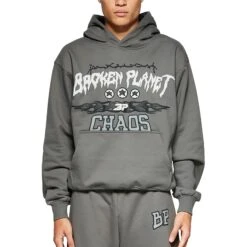 Broken Planet Chaos Gunmetal Grey Hoodie -Creps Lockers broken planet chaos gunmetal grey hoodie model front
