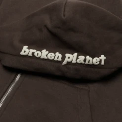Broken Planet Outer Space Dark Brown Zip-Up Hoodie -Creps Lockers broken planet dark brown zip up hoodie bp os zu dark brown hood