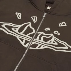 Broken Planet Outer Space Dark Brown Zip-Up Hoodie -Creps Lockers broken planet dark brown zip up hoodie bp os zu dark brown logo front