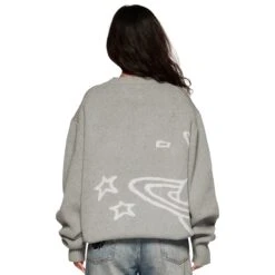Broken Planet Heather Grey Planet Knit Sweatshirt -Creps Lockers broken planet heather grey planet knit sweatshirt bp kt sw h gray female model back
