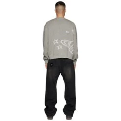 Broken Planet Heather Grey Planet Knit Sweatshirt -Creps Lockers broken planet heather grey planet knit sweatshirt bp kt sw h gray male model back full