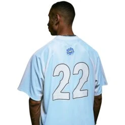 Broken Planet Light Blue Football Jersey -Creps Lockers broken planet light blue football jersey model back detail