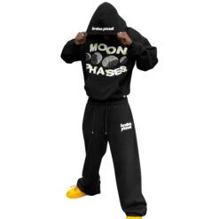 Broken Planet Midnight Black Moon Phases Hoodie -Creps Lockers broken planet midnight black moon phases hoodie model