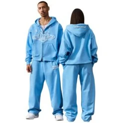 Broken Planet Outer Space Zip-Up Light Blue Hoodie -Creps Lockers broken planet outer space zip up light blue hoodie model front