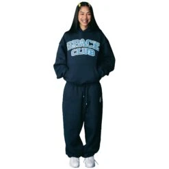 Broken Planet Space Club Outerspace Blue Hoodie -Creps Lockers broken planet space club outerspace blue hoodie model female front