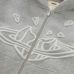 Broken Planet Outer Space Zip-Up Heather Grey Hoodie -Creps Lockers broken planet zip up heather grey hoodie logo