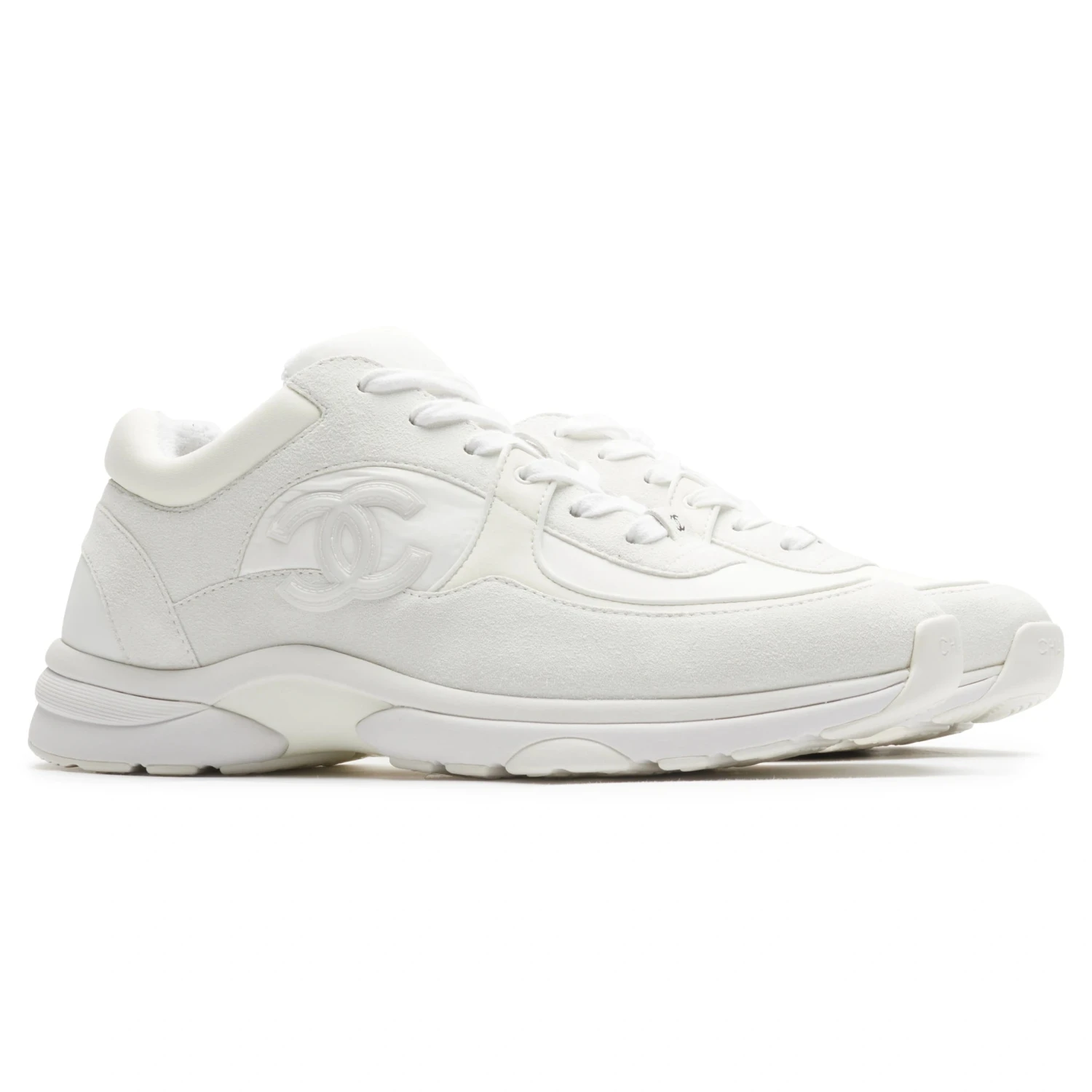 Chanel CC Logo Triple White Nylon Reflective Sneaker 3 Chanel CC Logo Triple White Nylon Reflective Sneaker - Image 3