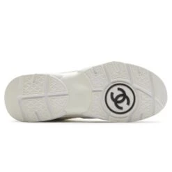 Chanel CC Logo Triple White Nylon Reflective Sneaker 9 Chanel CC Logo Triple White Nylon Reflective Sneaker -Creps Lockers chanel cc logo triple white nylon reflective sneaker preloved sole