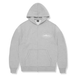 Corteiz Island Puff Print Heather Grey Zip Up Hoodie