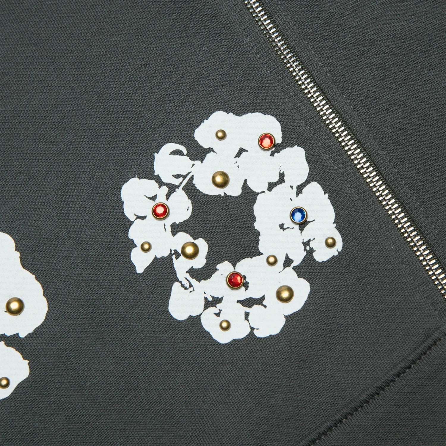 Denim Tears Rhinestone The Cotton Wreath Vintage Black Zip-Up Hoodie 4 Denim Tears Rhinestone The Cotton Wreath Vintage Black Zip-Up Hoodie - Image 4