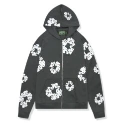 Denim Tears Rhinestone The Cotton Wreath Vintage Black Zip-Up Hoodie