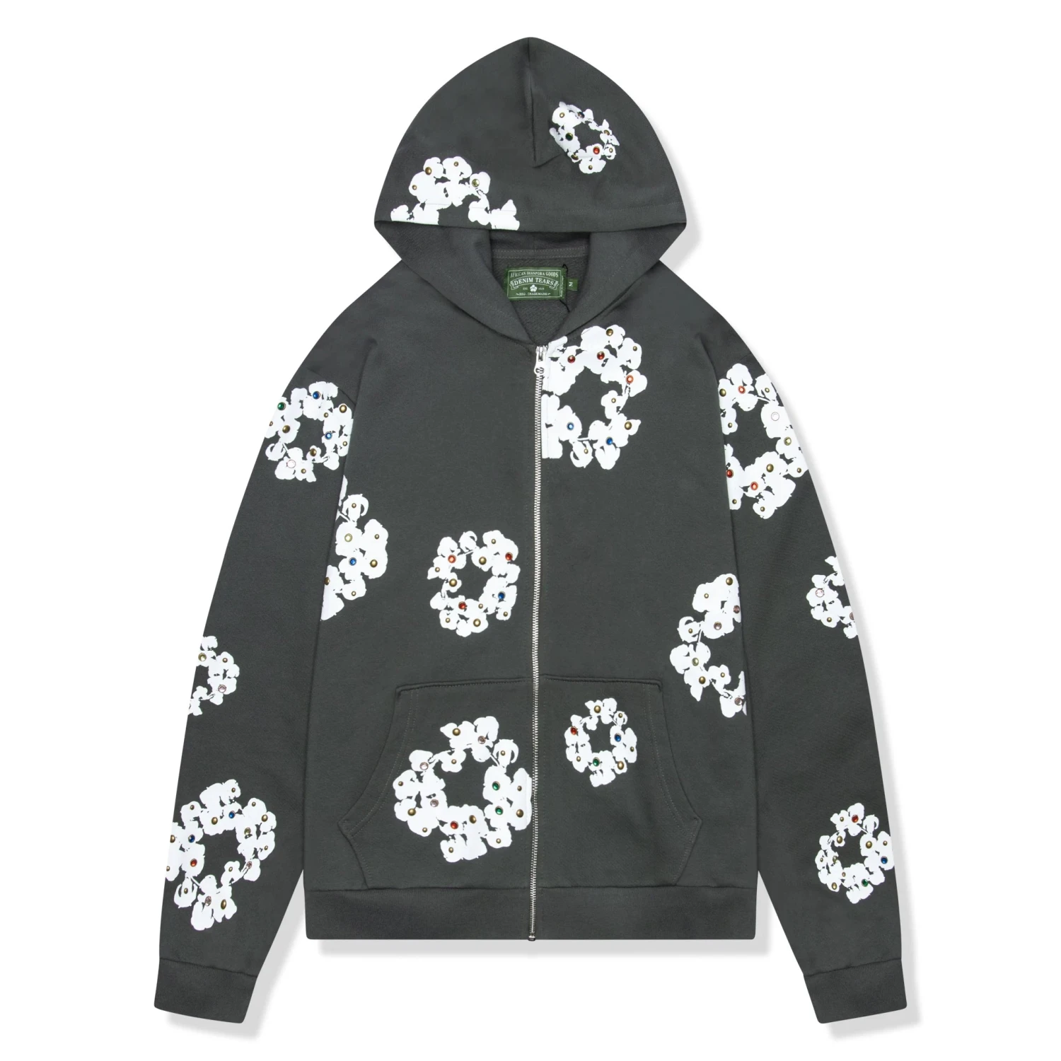 Denim Tears Rhinestone The Cotton Wreath Vintage Black Zip-Up Hoodie 1 Denim Tears Rhinestone The Cotton Wreath Vintage Black Zip-Up Hoodie