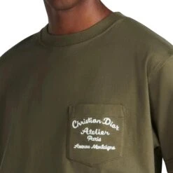 Dior 'Christian Dior Atelier' Relaxed Fit Khaki T Shirt -Creps Lockers dior christian dior atelier relaxed fit khaki t shirt 293j645a0677 c680 model chest