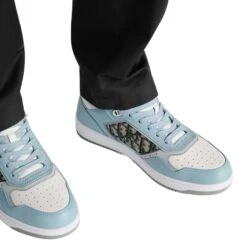 Dior B27 Oblique Light Blue White Low Top Sneaker -Creps Lockers dior b27 oblique light blue white low top sneaker 3sn272zir h526 model wear front upper
