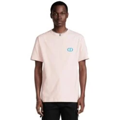Dior CD Icon Relaxed Fit Cotton Pink T Shirt -Creps Lockers dior cd icon relaxed fit cotton pink t shirt 943j605f0554 c485 model front