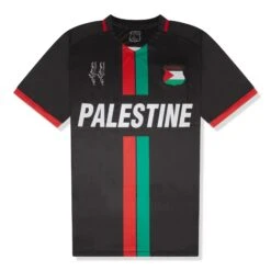 FC Palestina Palestine Red Green Stripe English Black Football T Shirt